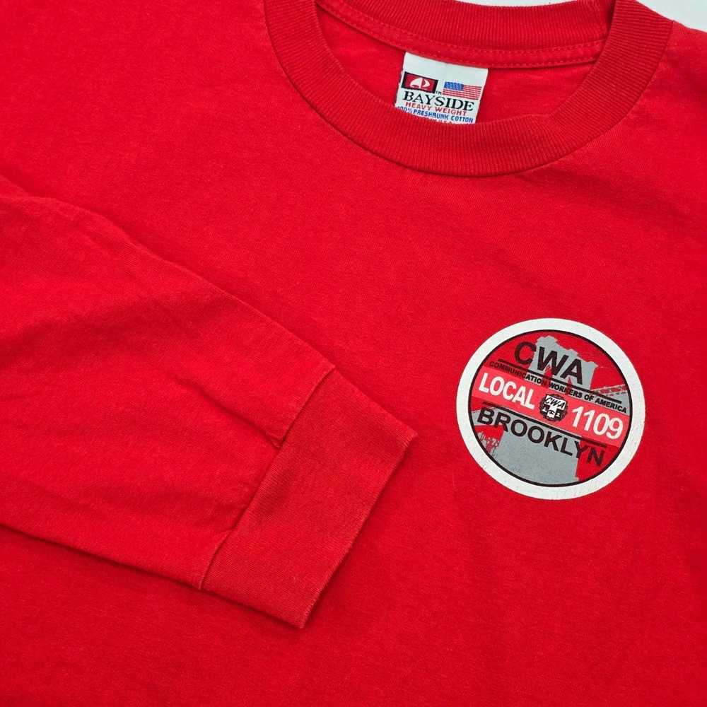 Bayside Mens Red CWA Local 1109 Brooklyn Eagle Graphic Long Sleeve T-Shirt Large